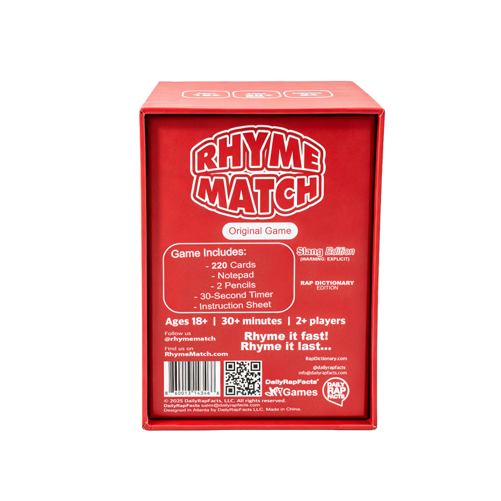 Back side of Rhyme Match Game Rap Dictionary Slang Edition